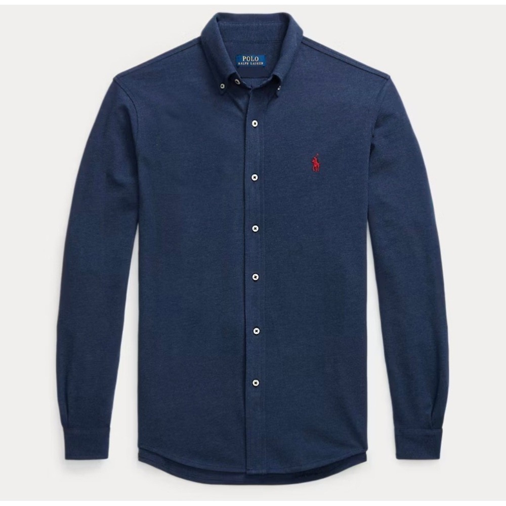Polo Ralph Lauren Featherweight Mesh Button Down Shirt Navy Blue Long Sleeve XXL